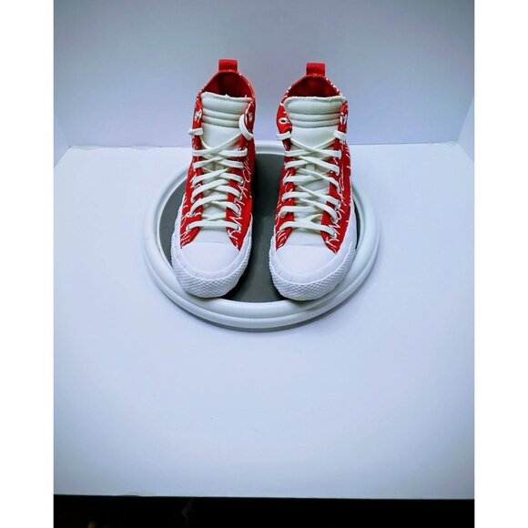Converse Kids Red & White High Top Sneakers "Not A Chuck" Text Design Size 7 - Picture 1 of 8